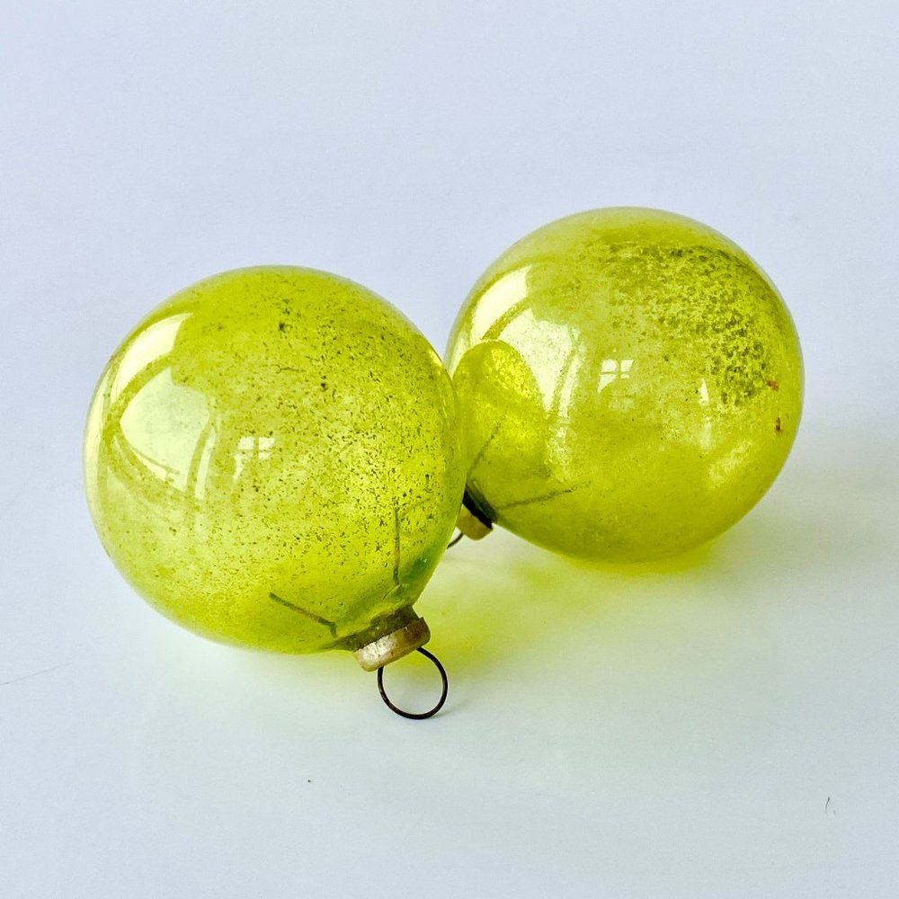 HOLIDAY CLEARANCE / Vintage Candy Green Glass Ornaments (set of 2)